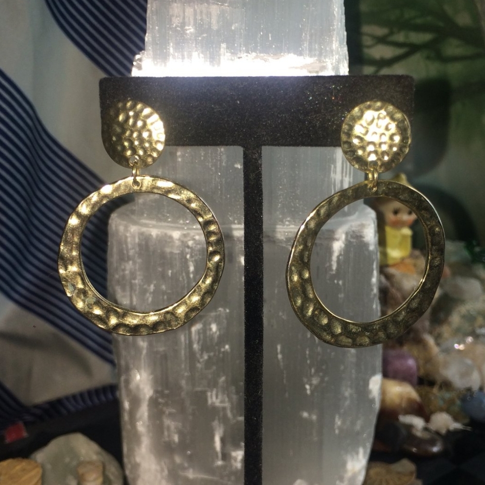 Gold Colored Hammered Earrings. New.